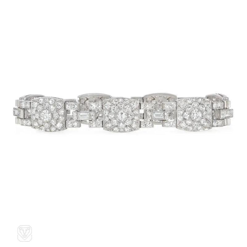 1920S Platinum And Diamond Floral Motif Bracelet