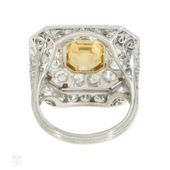 1920s yellow sapphire, diamond, and platinum target ring