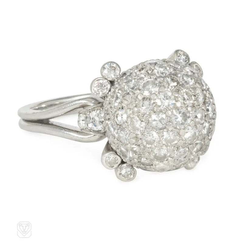 1930S Diamond And Platinum Ball Ring