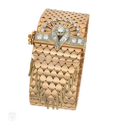 1940s French gold and diamond adjustable fringe bracelet