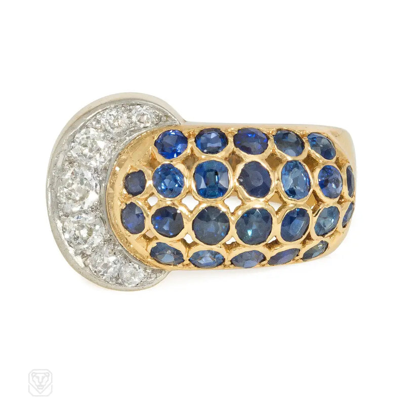 1950S Diamond And Sapphire Buckle Ring