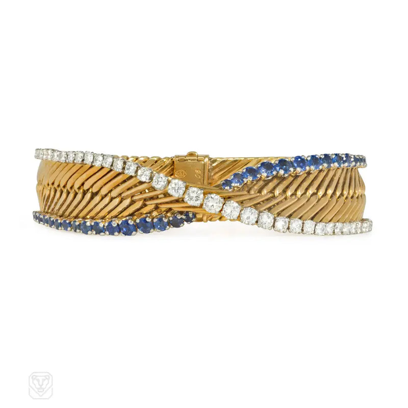 1950S Georges Lenfant For Gubelin Diamond And Sapphire Bypass Bracelet