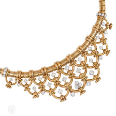 1950s Verger Frères diamond and gold bib necklace