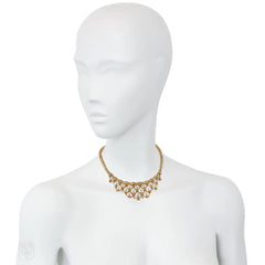 1950s Verger Frères diamond and gold bib necklace