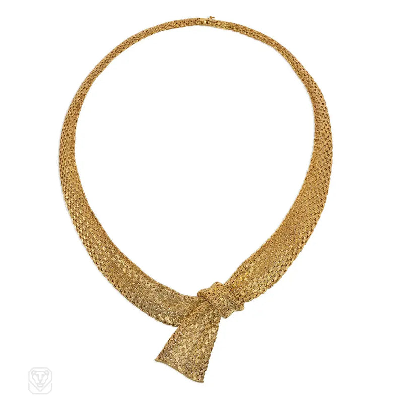 1950S Woven Gold Ribbon Knot Necklace