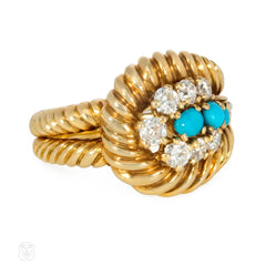 1960s Cartier gold, diamond, and turquoise tapered ring