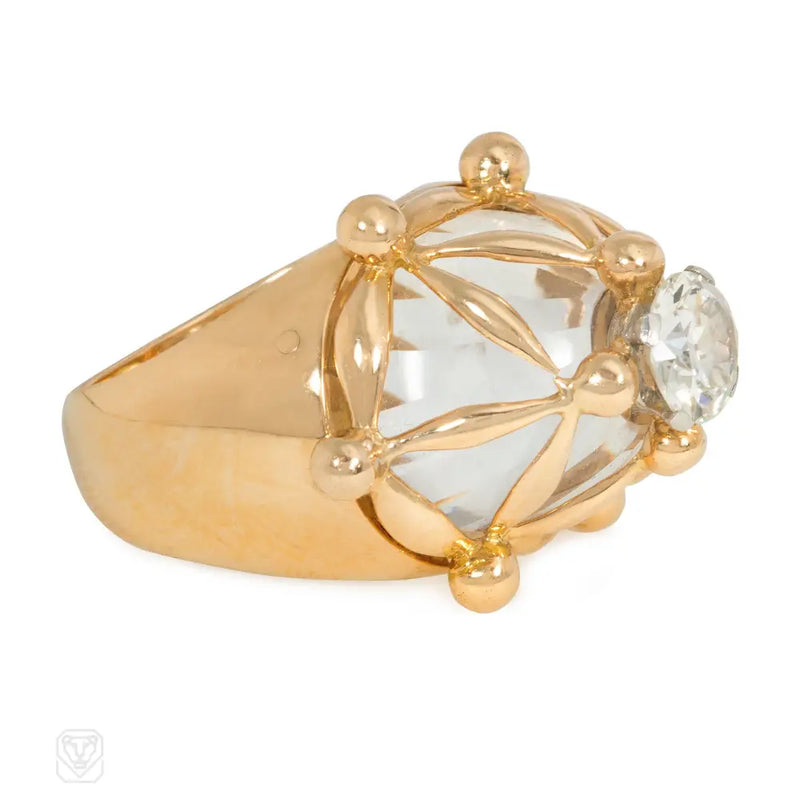 1960S French Diamond And Rock Crystal Bombé Ring