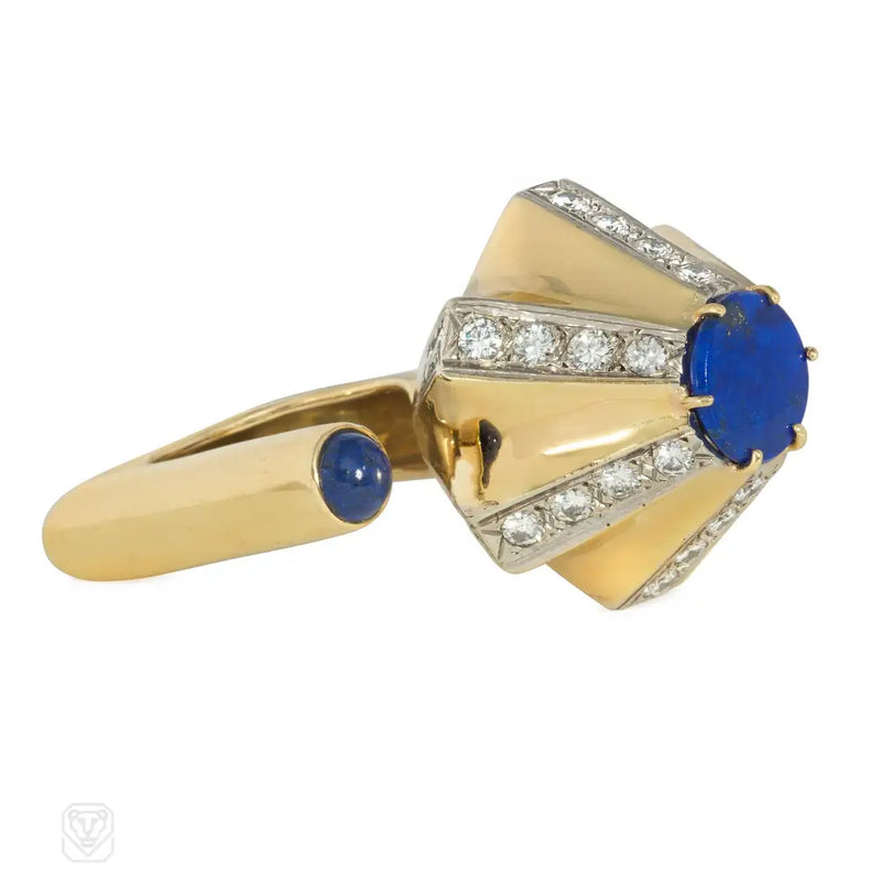 1970S Dinh Van Cartier Abstract Geometric Lapis And Diamond Ring