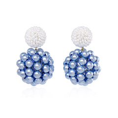 White bead and blue Swarovski pearl earrings