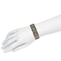Antique multigem banded cuff bracelet in patinated gold