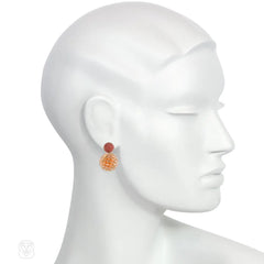 A pair of handmade double ball earrings with cinnamon glass ...
