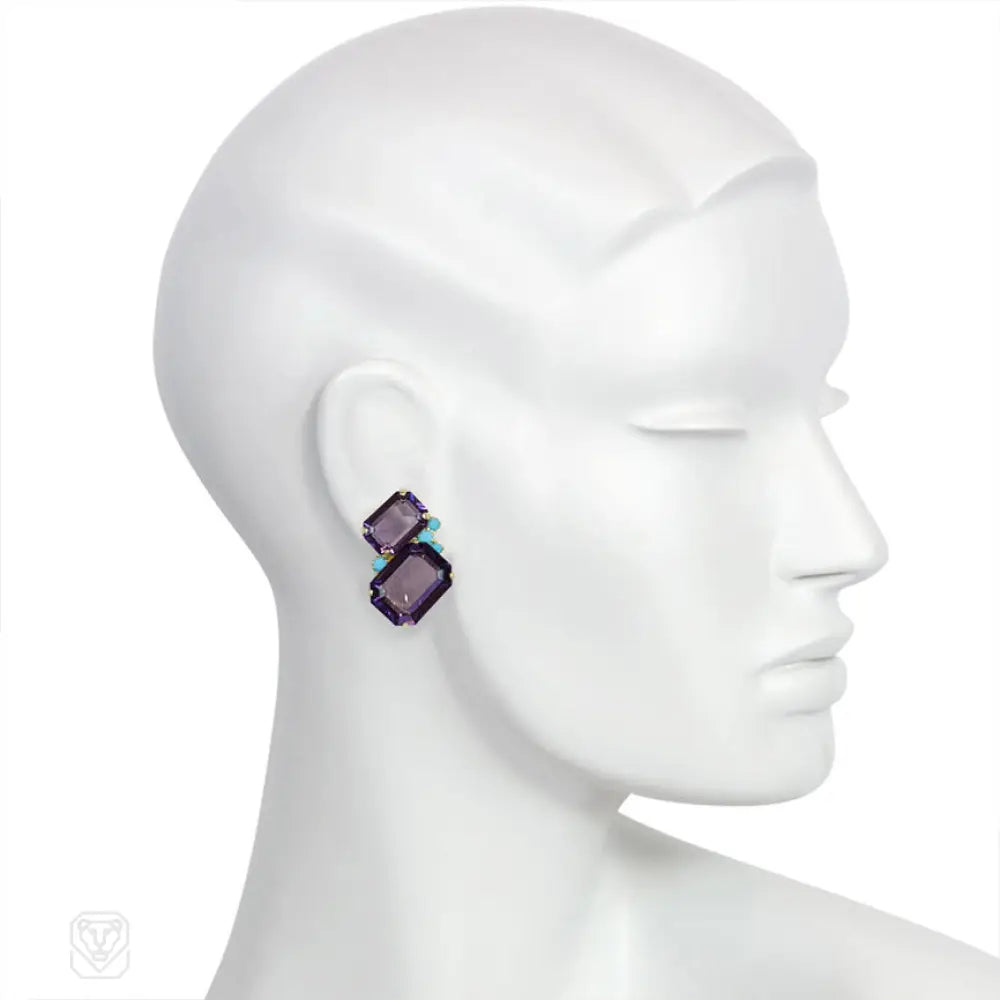 Amethyst and turquoise Swarovski clip earrings