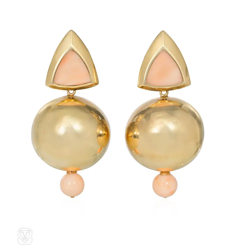 Angelskin Coral And Gold Ball Earrings