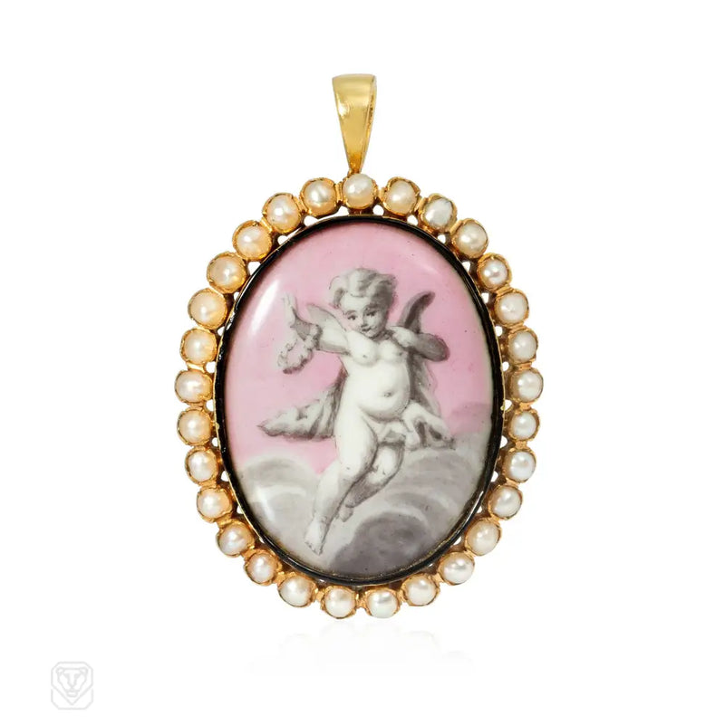 Antique angel portrait enamel pendant