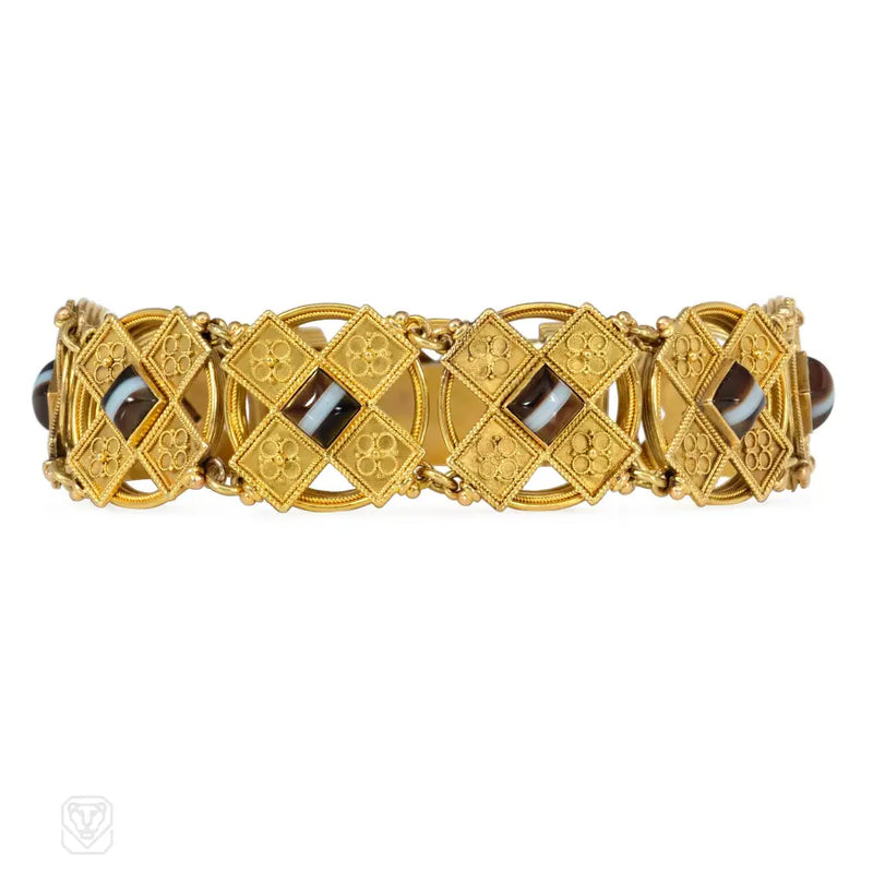 Antique Banded Agate Etruscan Style Bracelet
