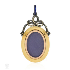 Antique blue enamel and rosecut diamond oval locket