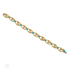 Antique diamond, turquoise and gold snake link bracelet