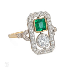 Antique Edwardian diamond and emerald ring