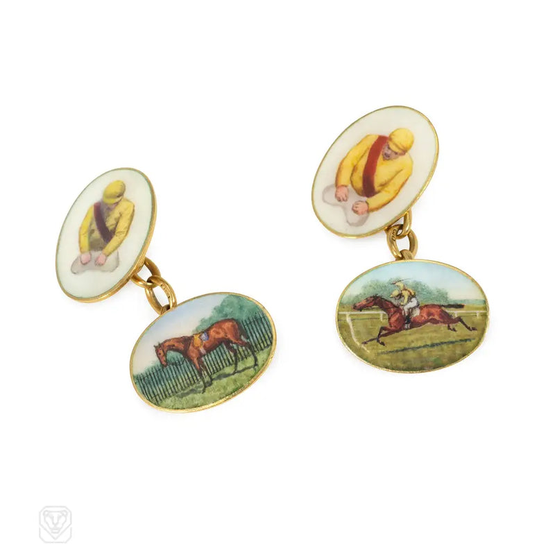 Antique Enamel And Gold Sporting Cufflinks
