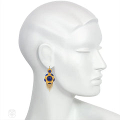 Antique English gold and cabochon lapis earrings
