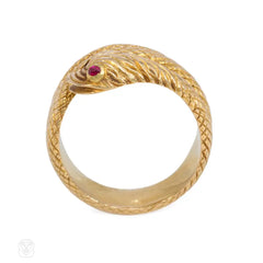 Antique engraved gold snake ring