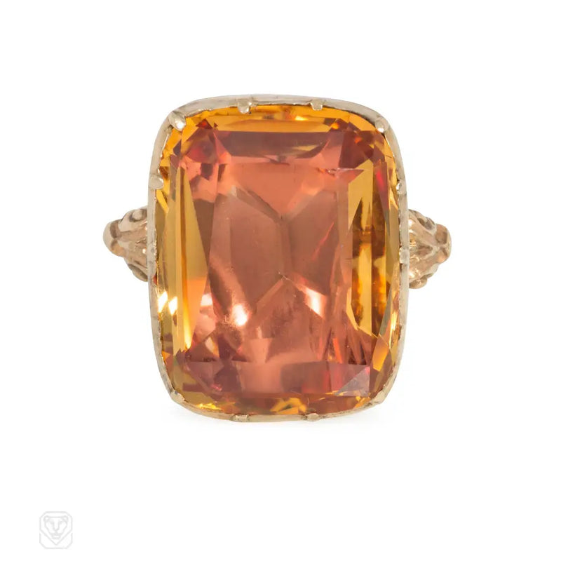 Antique Foiled - Back Topaz And Gold Ring