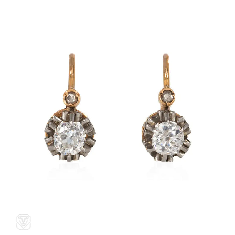 Antique French Diamond Drop Earrings