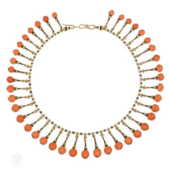 Antique Giuliano coral and pearl fringe necklace with cross pendant en suite