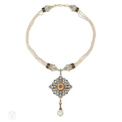 Antique Giuliano multi-gem, pearl, and enamel necklace