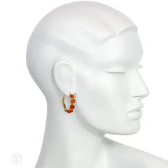 Antique gold and carnelian hoop earrings