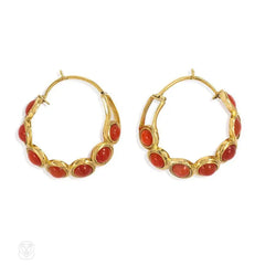 Antique gold and carnelian hoop earrings