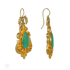 Antique gold and chrysoprase pendant earrings