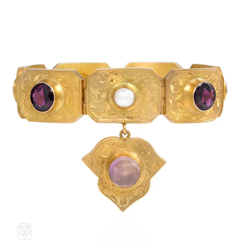 Antique Gold And Gemset Plaque Bracelet