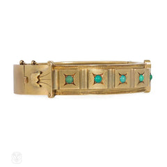 Antique gold and turquoise panel bracelet