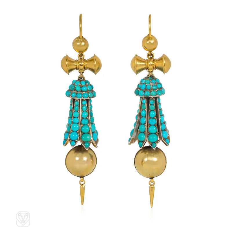 Antique Gold And Turquoise Tassel Earrings