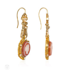Antique gold cameo and pearl earrings, France