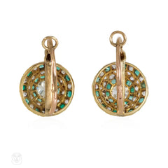 Antique gold, diamond, and emerald dormeuse earrings