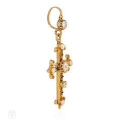 Antique gold, diamond, and enamel cross pendant