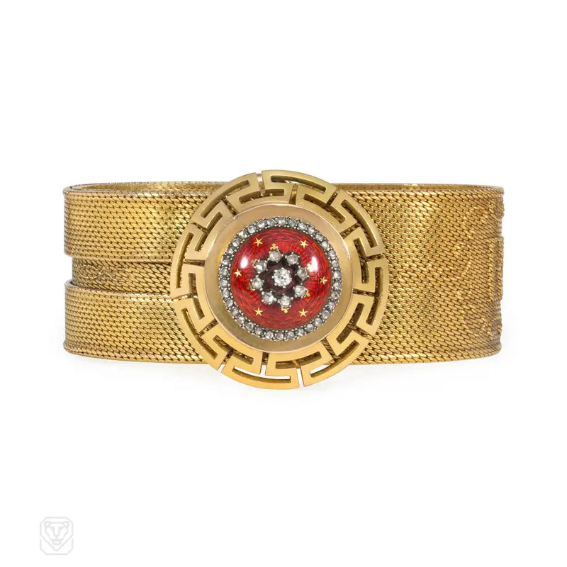 Antique Gold Enamel And Diamond ’Remembrance’ Bracelet