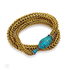 Antique gold gemset Ouroboros snake necklace