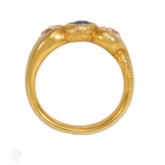 Antique gold, sapphire and diamond gypsy ring