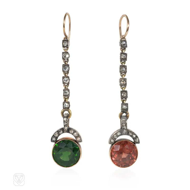 Antique Red And Green Zircon Drop Earrings