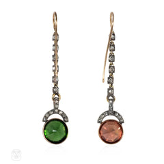 Antique red and green zircon drop earrings