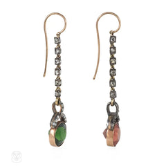 Antique red and green zircon drop earrings