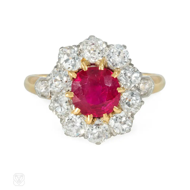 Antique Ruby And Diamond Cluster Ring