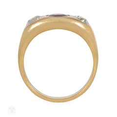 Antique Thai ruby and diamond three stone ring