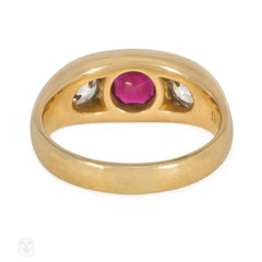 Antique Thai ruby and diamond three stone ring