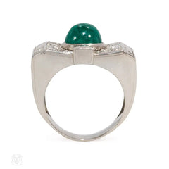 Art Deco diamond and emerald plaque ring