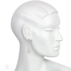 Art Deco diamond scalloped pendant earrings