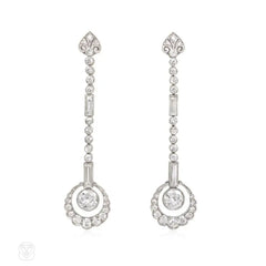 Art Deco diamond scalloped pendant earrings